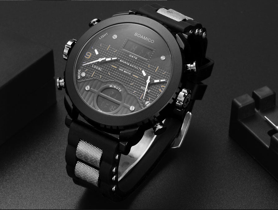 Men's Digital LED 3 Time Zone Quartz Wristwatch
