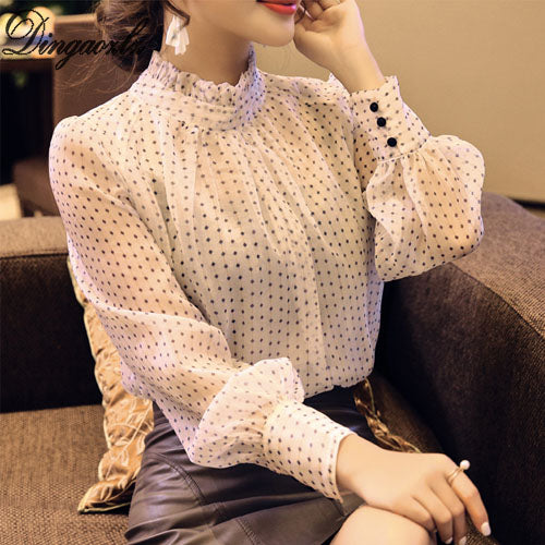 Dingaozlz Elegant Chiffon blouse Spring Women Tops blusa all-match Casual Office lady shirt korean fashion clothing