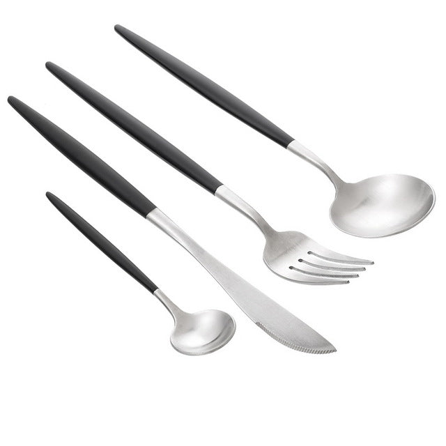 4 Piece: Stainless Steel Western Fork Dinnerware Set