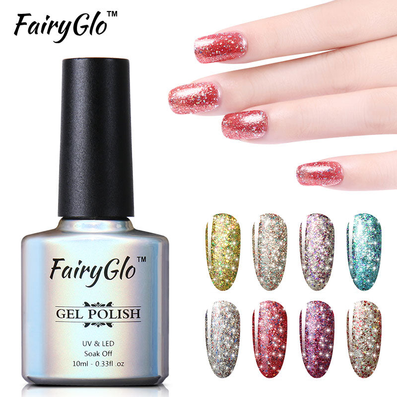 FairyGlo 10ML Bling Gel Polish Glitter Soak Off UV Gel Nail Polish Lacquer Primer Base Top Paint Hybrid Varnish Gellak Lucky