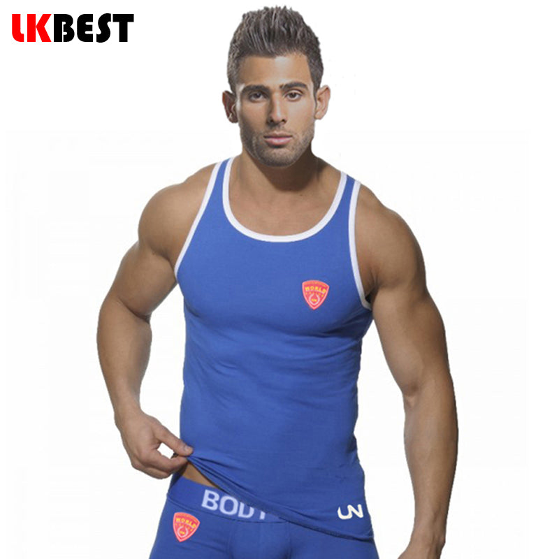 LKBEST New Men'S Tank Tops Casual Cotton Men Vest World Police Pattern Undershirt Men Brand Clothing 3 Colors M-XXL (N-191)