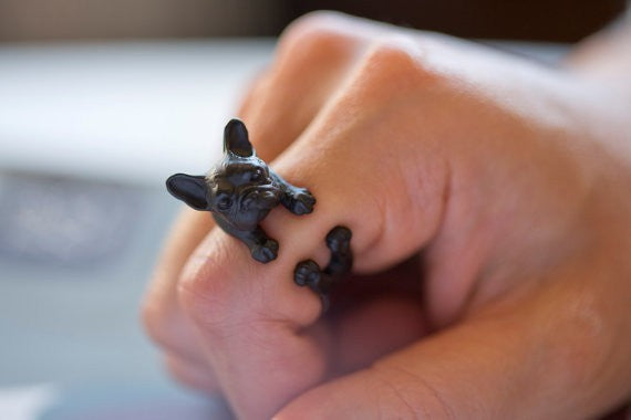 Retro Animal Handmade French bulldog ring Ring Fashion Antique Gold Silver Vintage Adjustable Rings for women JZ315