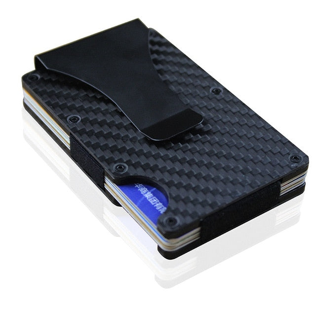 Slim Carbon Fiber RFID Protected Metal Card Holder Money Clip