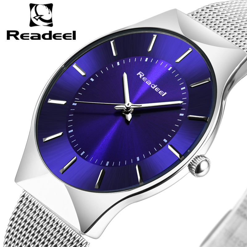 Readeel Top Brand Mens Watches Luxury Quartz Casual Watch Men Stainless Steel Mesh Strap Ultra Thin Dial Clock relogio masculino