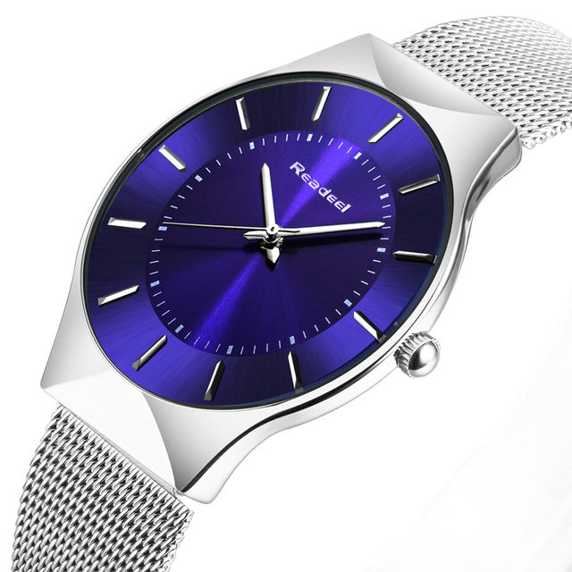 Readeel Top Brand Mens Watches Luxury Quartz Casual Watch Men Stainless Steel Mesh Strap Ultra Thin Dial Clock relogio masculino