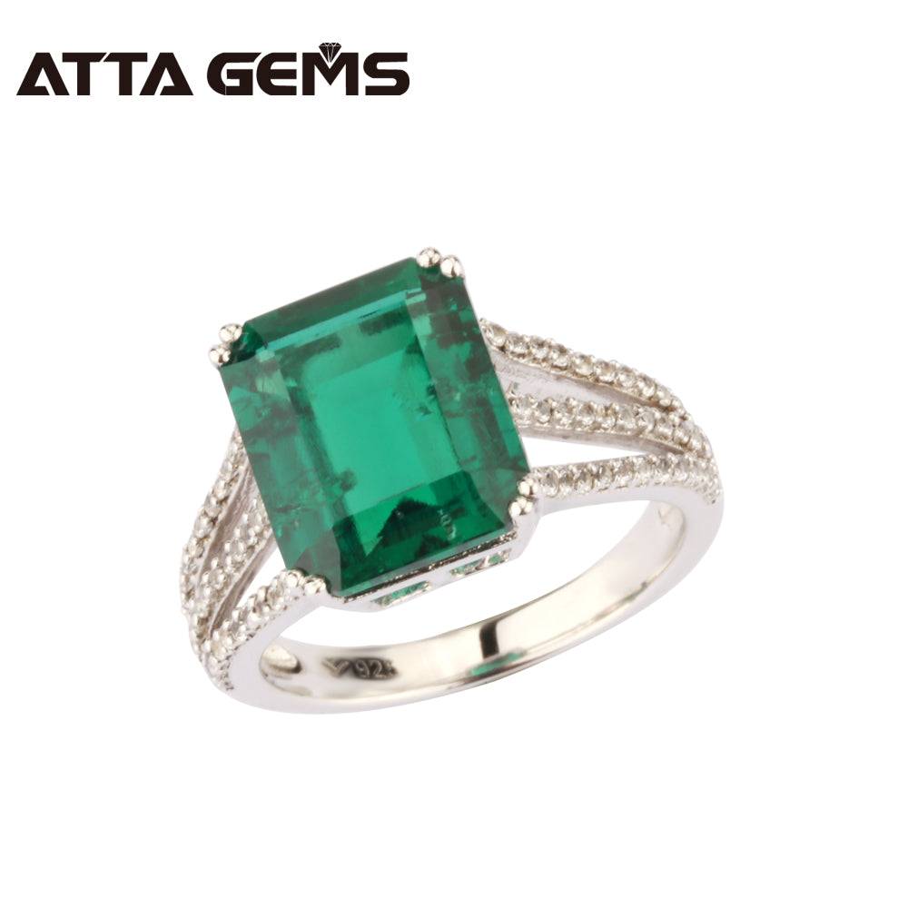 Green Emerald 925 Sterling Silver Ring 6 Carats Emerald Solid Silver For Women Classical Style Fashion And Popular Silver Ring