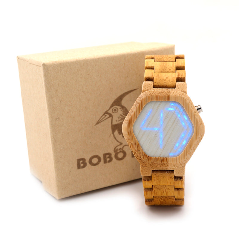Men's Digital LED Wooden Wrist Watch