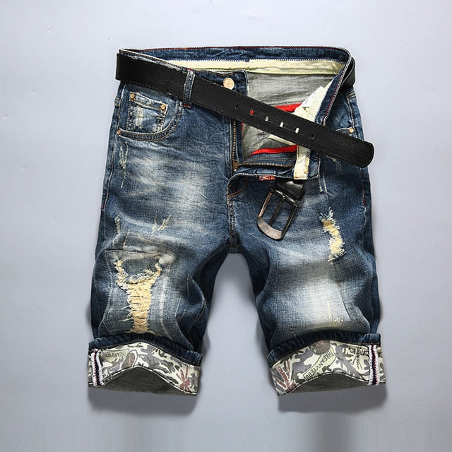 Hot Selling Summer Casual Thin Short Homme De Marque   Korean Youth Mens Denim Shorts Elasticity Distressed Skinny Jeans Men