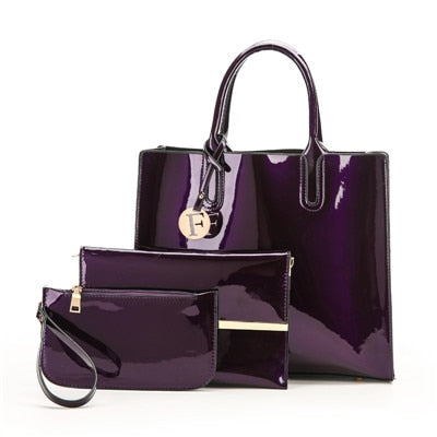 3 Piece: Women's Patent Leather Tote & Handbags