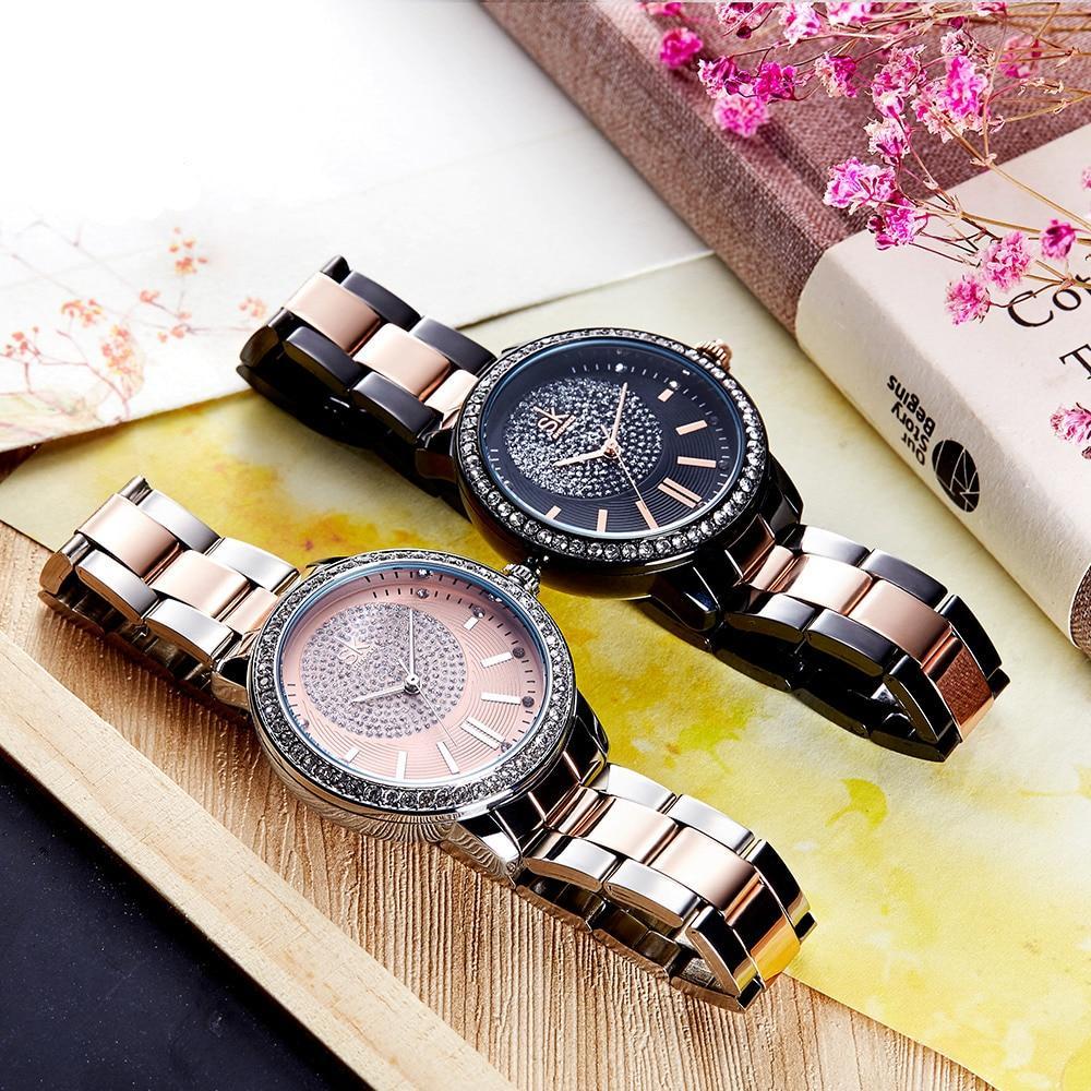 Women's Rose Gold Luxurious Crystal Quartz Watch