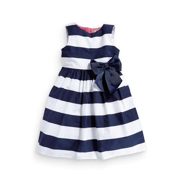 Kid Baby Girls Dress Summer Sleeveless One Piece Dress Blue Striped Bowknot Tutu Dress