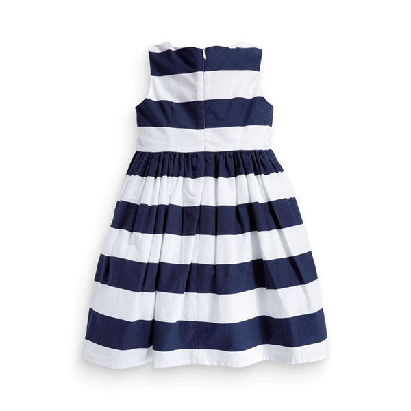 Kid Baby Girls Dress Summer Sleeveless One Piece Dress Blue Striped Bowknot Tutu Dress