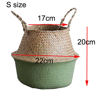 S/M/L Seagrass Wickerwork Basket Rattan Foldable Hanging Flower Pot Planter Woven Dirty Laundry Hamper Storage Basket Home Decor