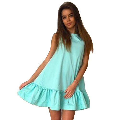 Women Solid Loose Plus Size Sleeveless Beach Summer Dress Casual Female Mini Dress Leisure Ladies Party Dress FLD57