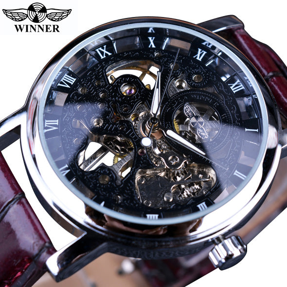 Men's Luxury Skeletal Brown Leather Strap Watches