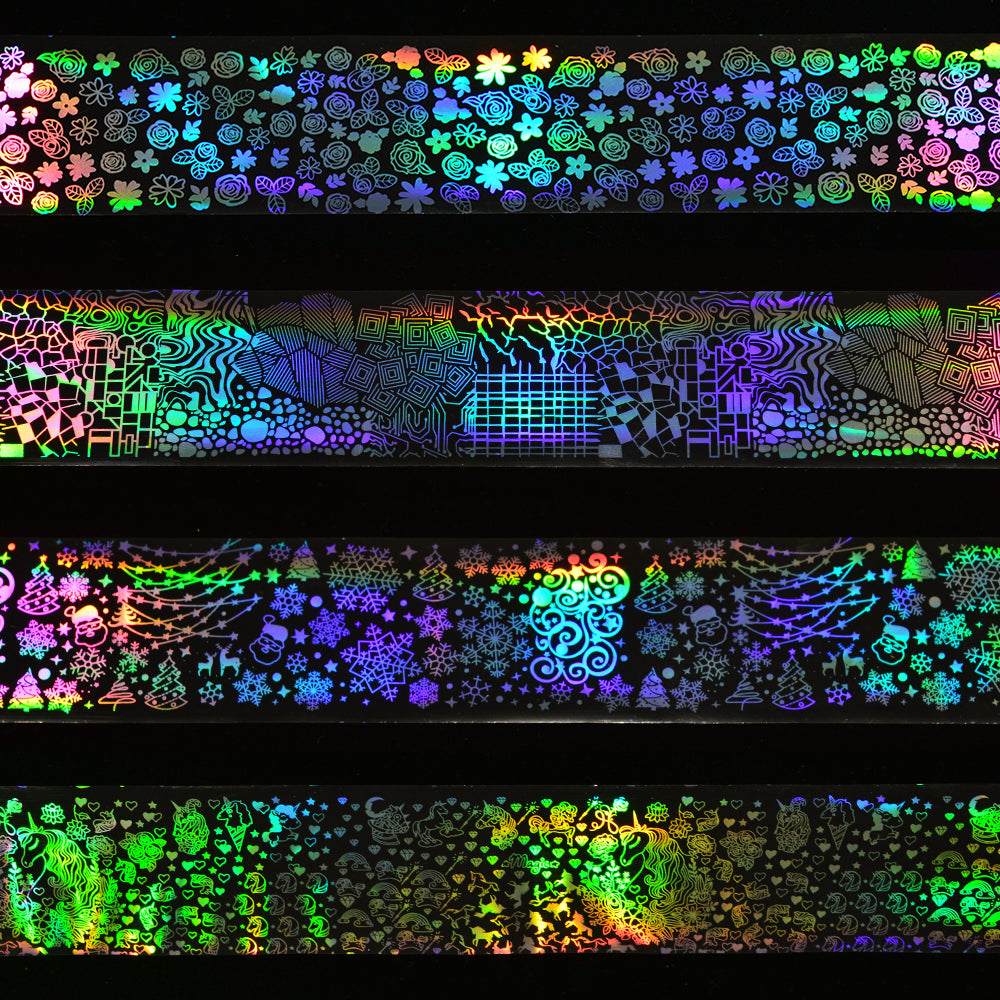 8pcs/Lot Holographic Nail Foil Laser Flower Dreamcatcher Mixed Patterns Galaxy Manicure Nail Art Transfer Sticker Set SA633