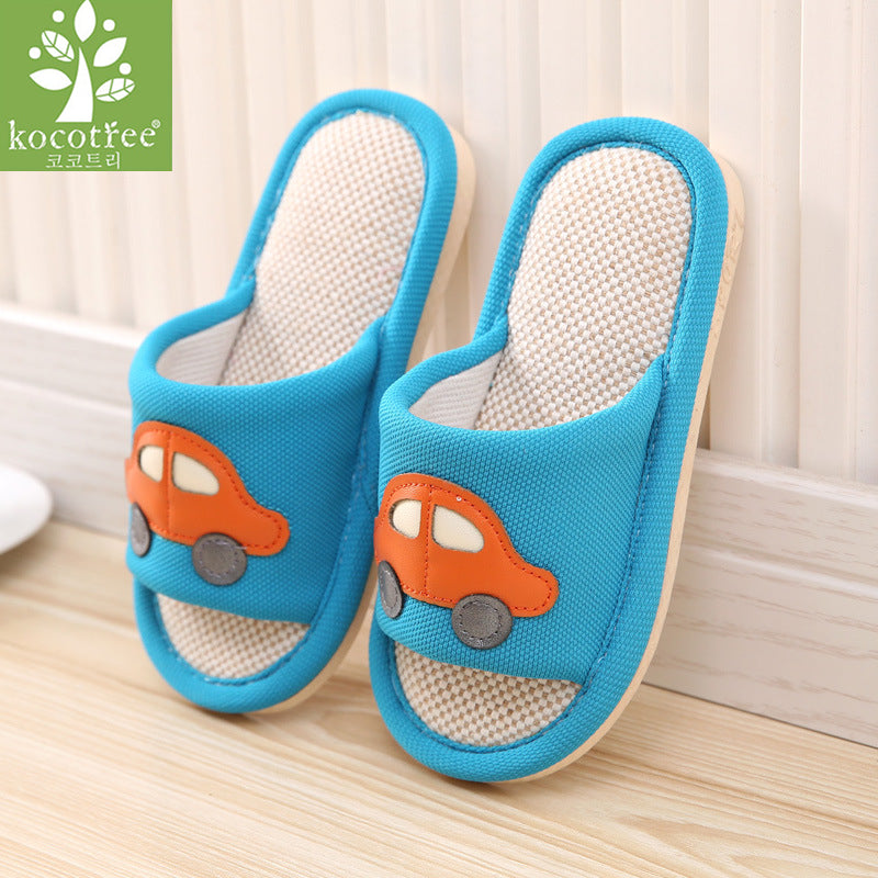 Kocotree Brand Cartoon Car Kids Slippers Children Home Shoes Baby Shoes For Boys Girls Indoor Bedroom Spring Flax Slipper