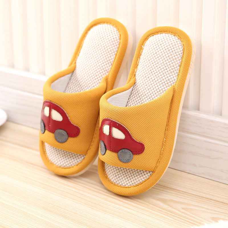 Kocotree Brand Cartoon Car Kids Slippers Children Home Shoes Baby Shoes For Boys Girls Indoor Bedroom Spring Flax Slipper