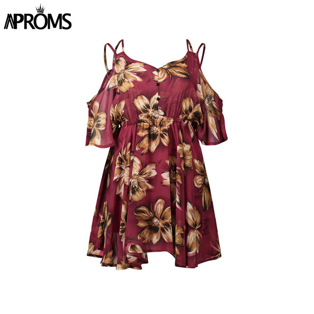 Aproms Vestidos Summer Boho Flower Print Dress   Elegant High Waist Loose Casual Dresses Women Beach Party Sundresses