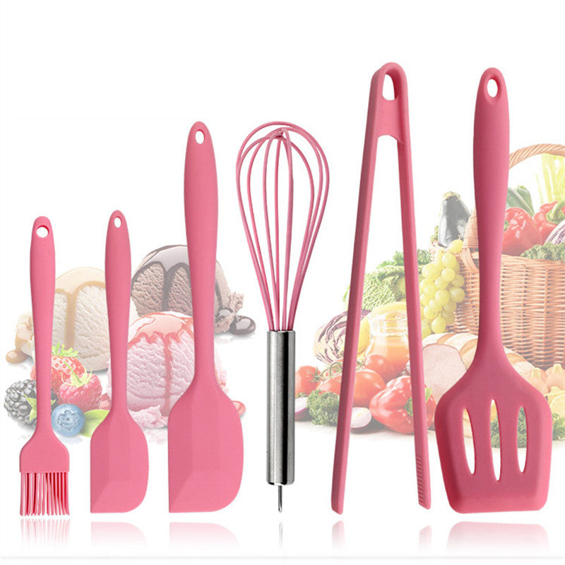 Pink Silicone Cookware Sets 6 pieces Egg Beater Spoon Clip Spatula Oil Brush kitchenware 6 Dresses