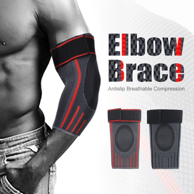 Unisex Elbow Brace Compression Support Sleeve with Adjustable Strap