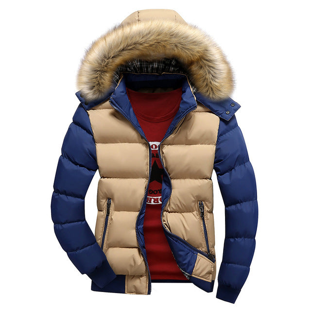 Men's Thick Duck Down Breathable Fur Hooded Parka Overcoat