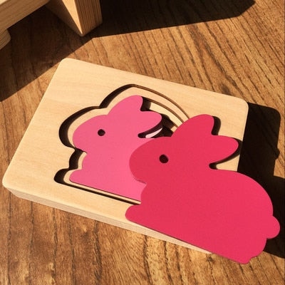 Kids 3D Wooden Cartoon Animal Multi-Layer Jigsaw Puzzle