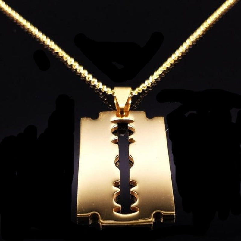 Cool Stainless Steel Razor Blades Pendant Necklaces Men Jewelry Steel Male Shaver Shape Necklaces & Pendants Free Chain N3210