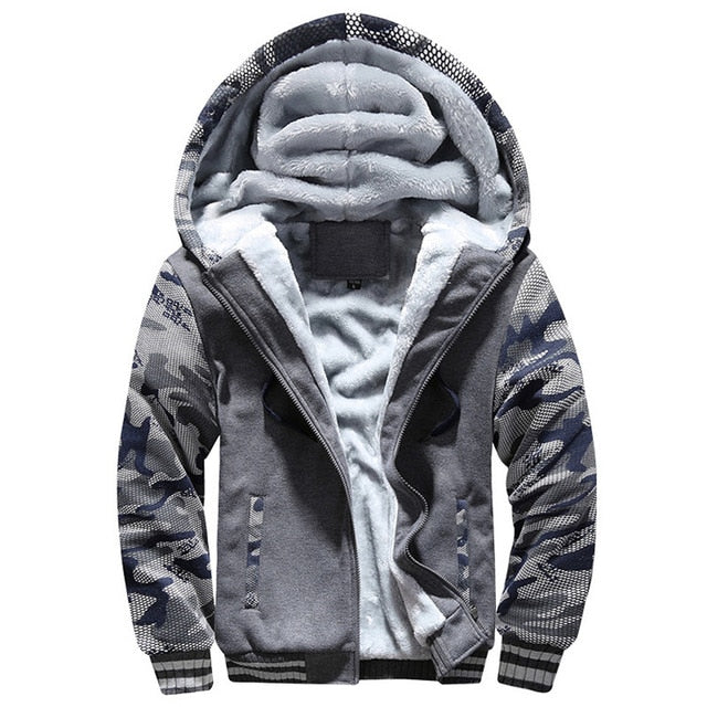 Men's Thick Fleece Lined Hooded Camouflage Jacket