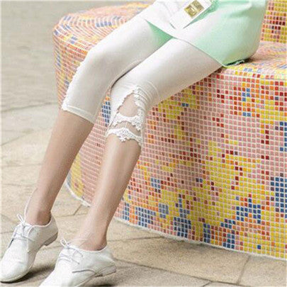 Pants Summer Essential Fashion Stitching Capris Skinny Knitted Elastic Waist Mid Trousers Points Calf-Length Pants