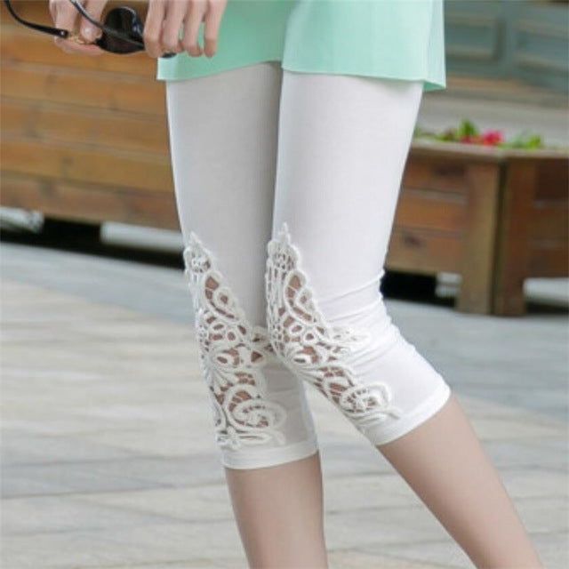 Pants Summer Essential Fashion Stitching Capris Skinny Knitted Elastic Waist Mid Trousers Points Calf-Length Pants