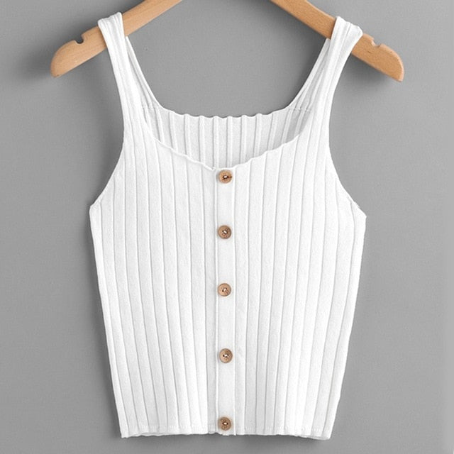 Ladies Button Up Rib Knit Plain Top