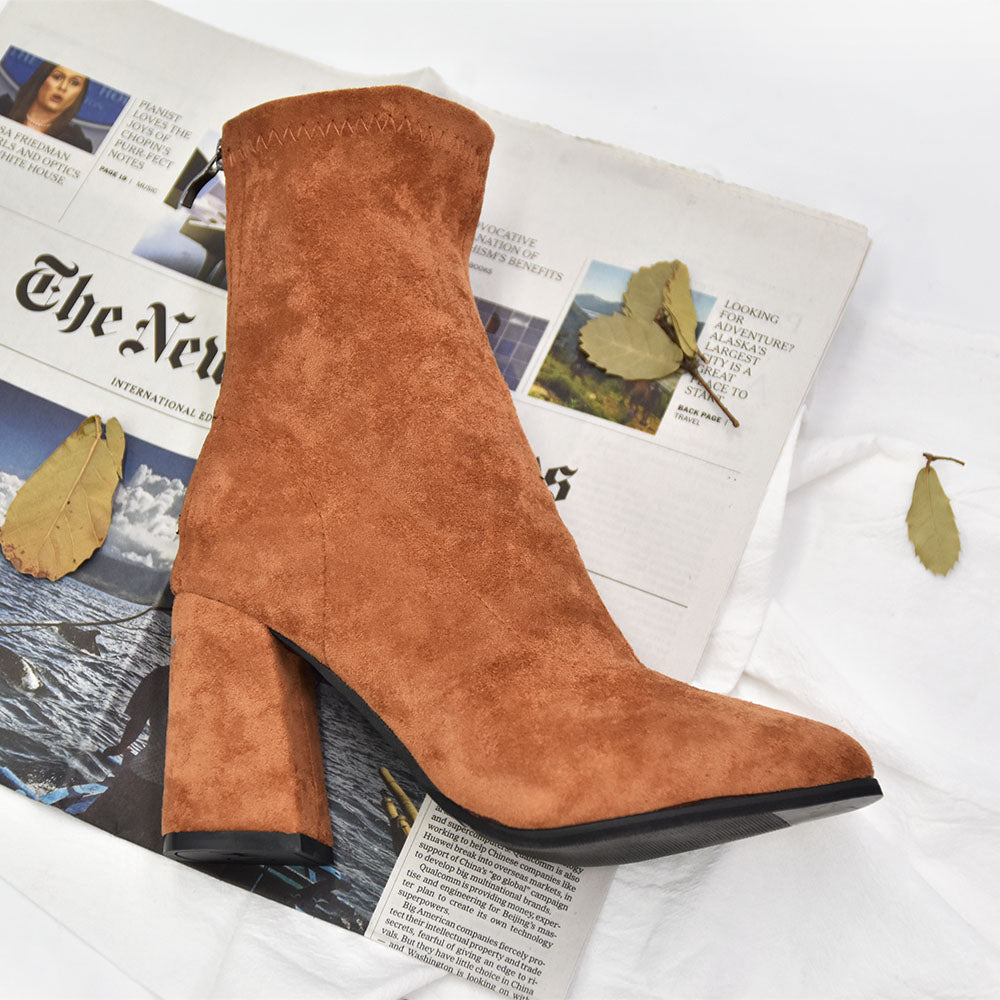 Gaorui New Female Boots Autumn And Winter   Elastic Suede Thick And High Heel Shoe Korean Version Female Boots