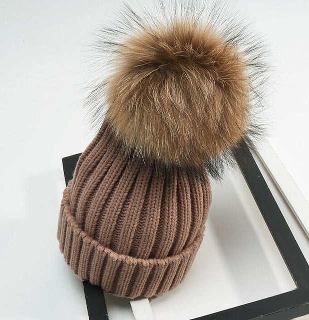 Detachable Real Fur Pom pom Knitted Beanies