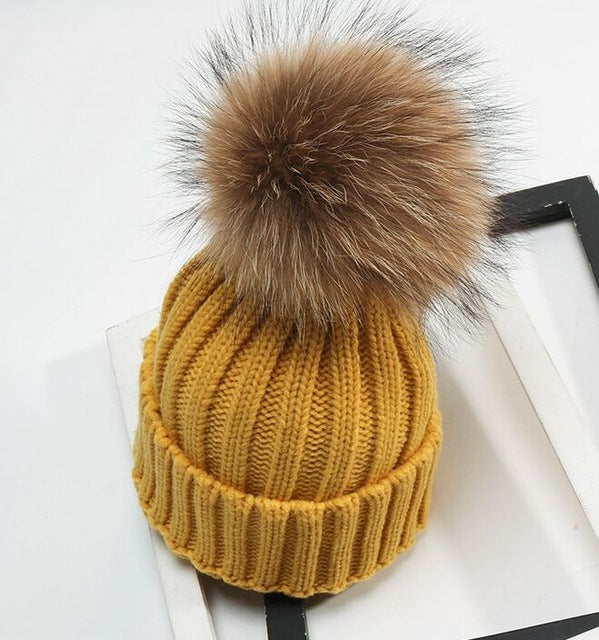 Detachable Real Fur Pom pom Knitted Beanies