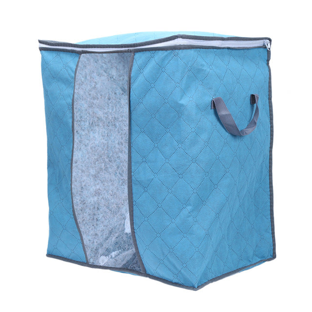 Portable Clothes Storage Bag Non-woven Folding Closet Organizer Pillow Quilt Blanket Organizer Storage Bag 4 Colors