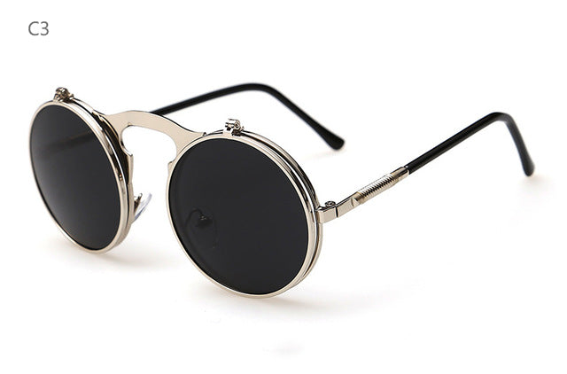 Round Steampunk Sunglasses Men Retro Small Flip Up Glasses for Women Double Lens Brand Spectacles Oculos uv400