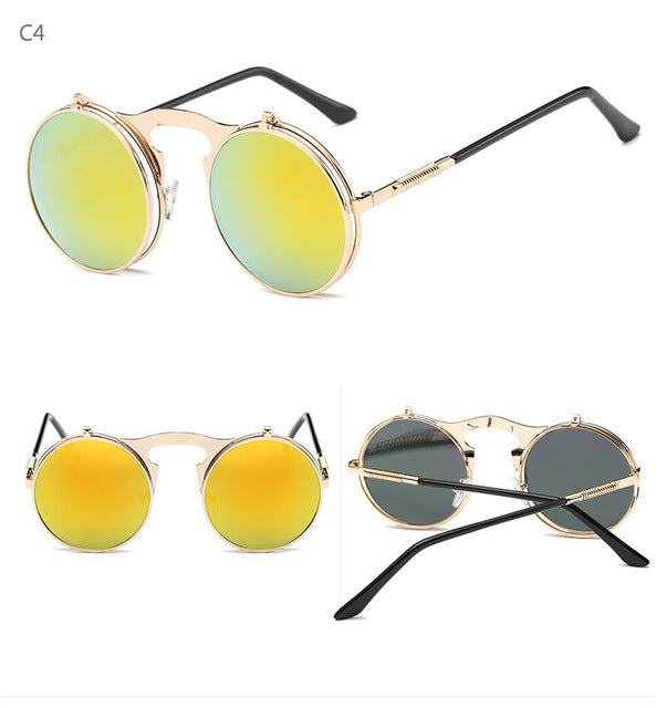 Round Steampunk Sunglasses Men Retro Small Flip Up Glasses for Women Double Lens Brand Spectacles Oculos uv400