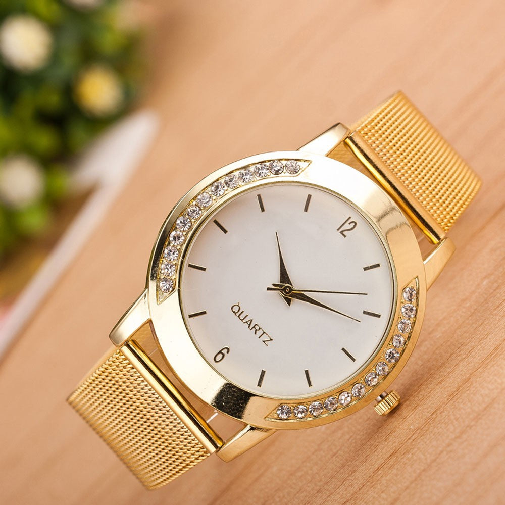 Women's Luxurious Steel Gold Crystal Embedded Fashion Watch