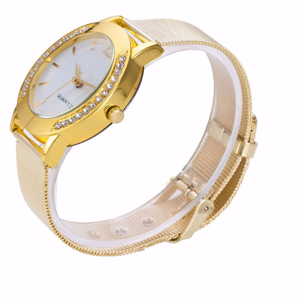 Women's Luxurious Steel Gold Crystal Embedded Fashion Watch