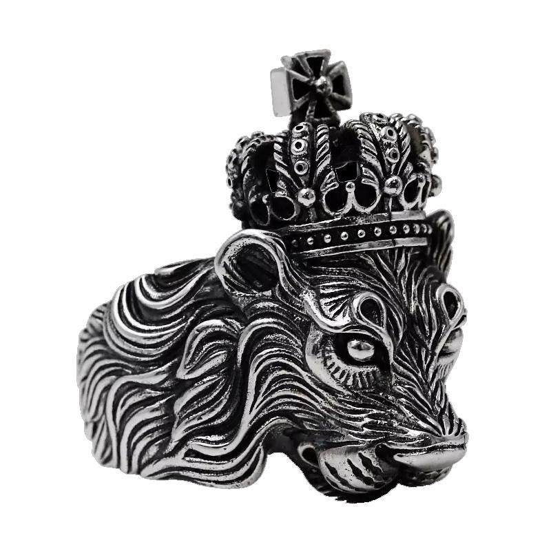 Men's Ring 925 Sterling Silver Crown Lion New Trendy Finger Cool Animal Original Fine Jewelry Luxury Gift for Boyfriend Male