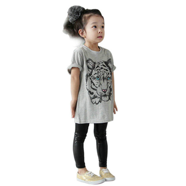 Girls' Tiger Printed Casual T-Shirt Cotton Blouse