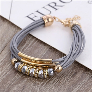 Women's Fashion Leather Bead Charmed Bracelet