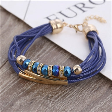 Women's Fashion Leather Bead Charmed Bracelet