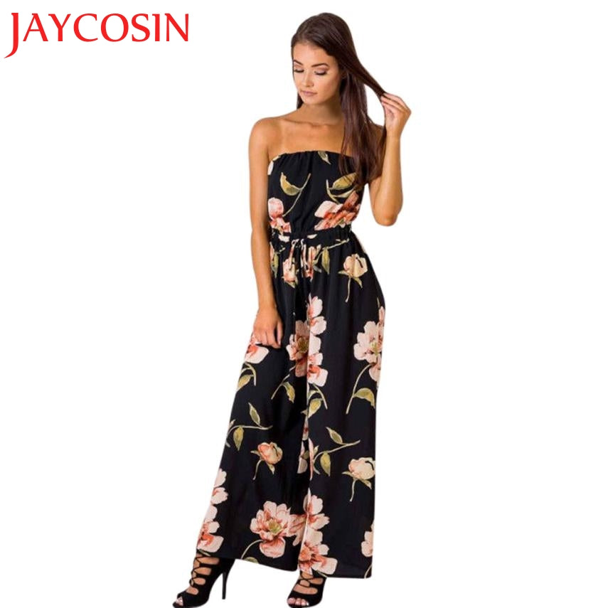 JAYCOSIN Jumpsuits New Women Jumpsuit Sleeveless Women Off Shoulder Floral Playsuit Ladies Trouser
