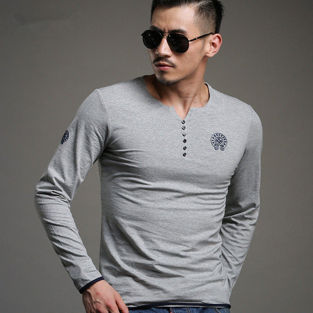 l Autumn men's fashion Pure cotton solid Color polo shirt Long-sleeve  men's casual tops clothing 3386
