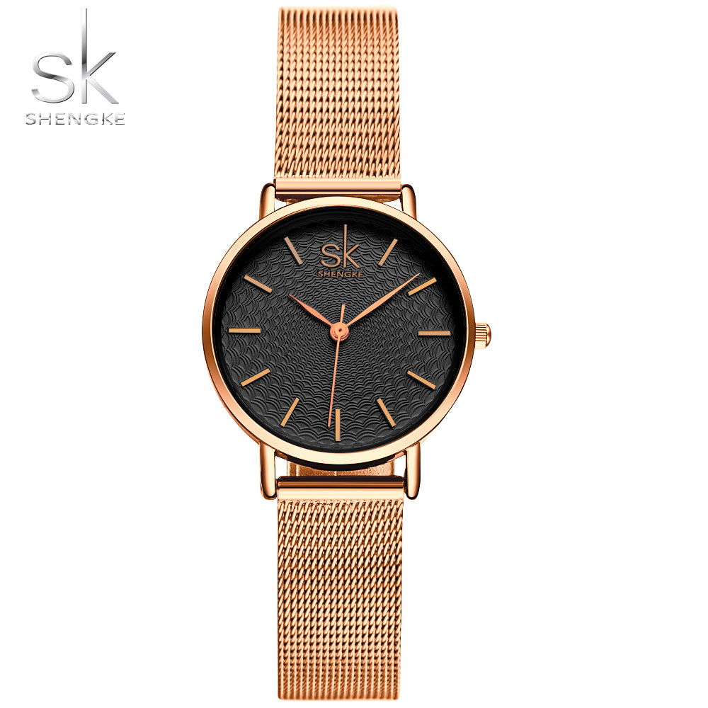 Shengke Slim Mesh Stainless Steel Quartz Wristwatch Women Ultra Thin Luxury watch Ladies Dress Watch Relogio Feminino Gift Clock