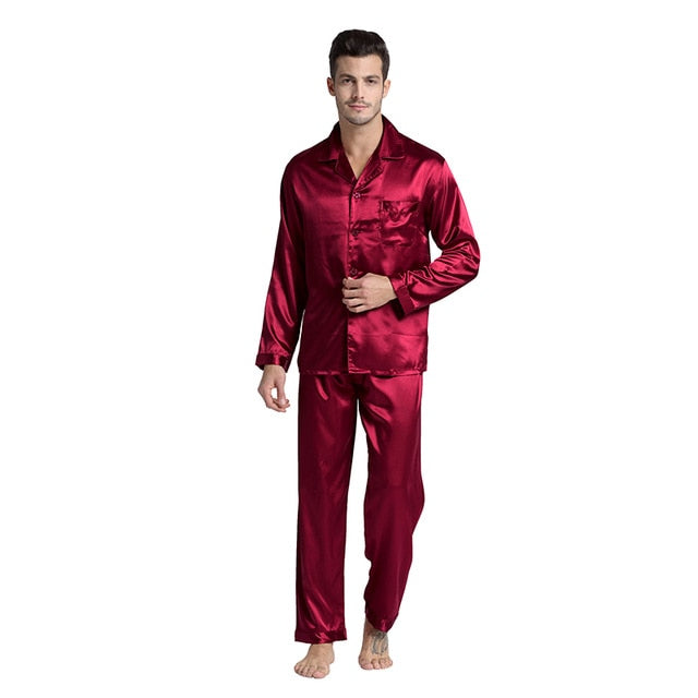 red silk pajama set