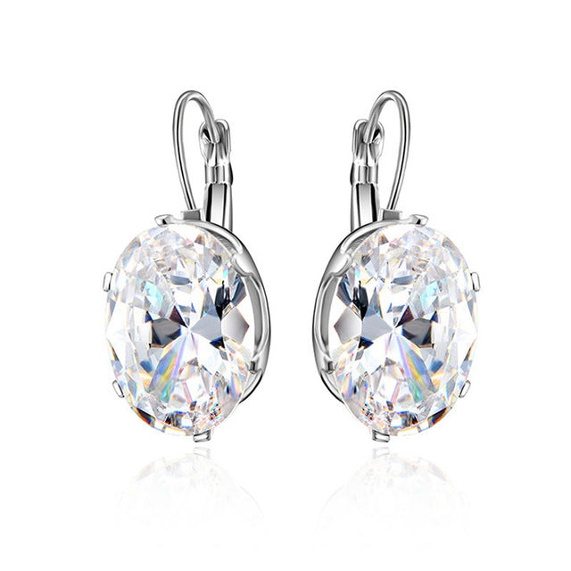 OBSEDE Fashion New Oval Cubic Zircon Earrings White Austrian Stone Crystal Drop Earring for Women Female Silver Jewelry