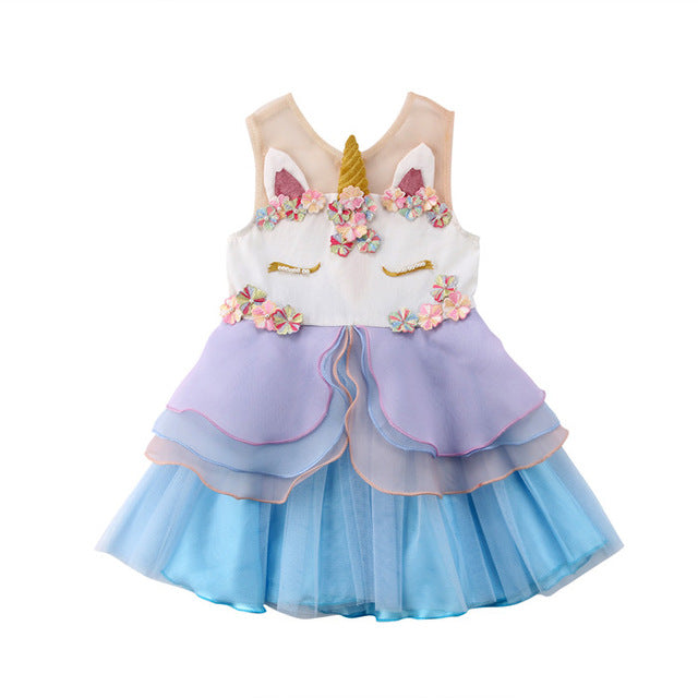 Cute Toddler Baby Girl Dresses Sleeveless Ruffle Unicorn Dress Princess Party Tulle Tutu Dress Sundress Kids Dress